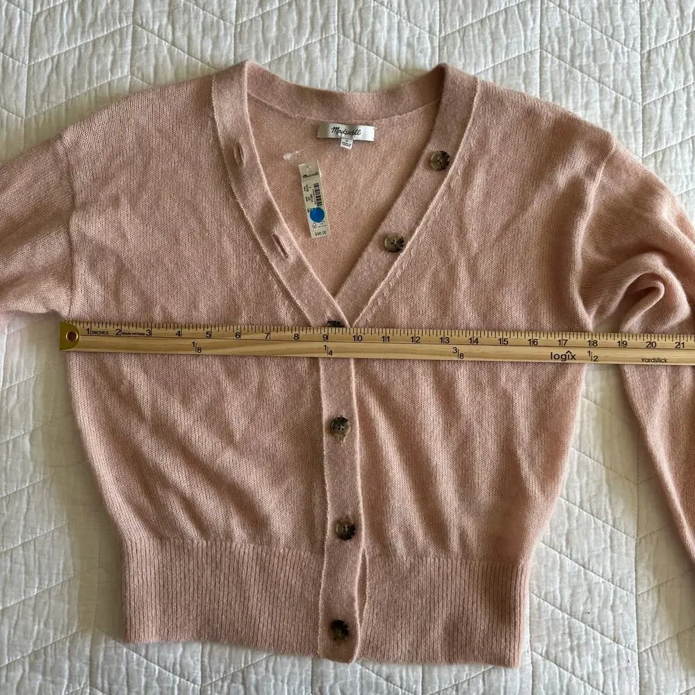 Madewell Alpaca V-Neck Cropped Cardigan Heather Pale Blush NU530 Size Small New